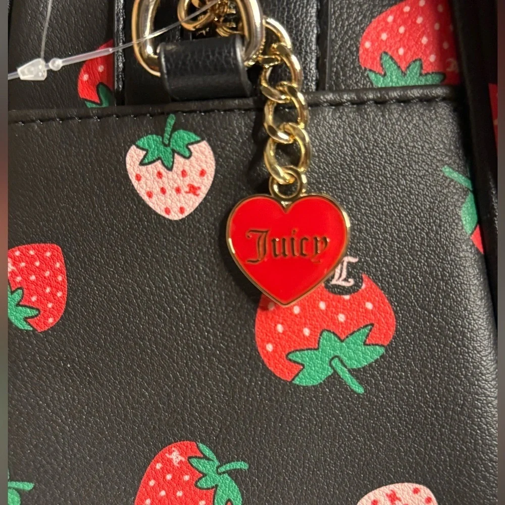 Juicy Couture Sweet N Juicy Strawberry Bowler Bag Black With Coin Pouch NWT